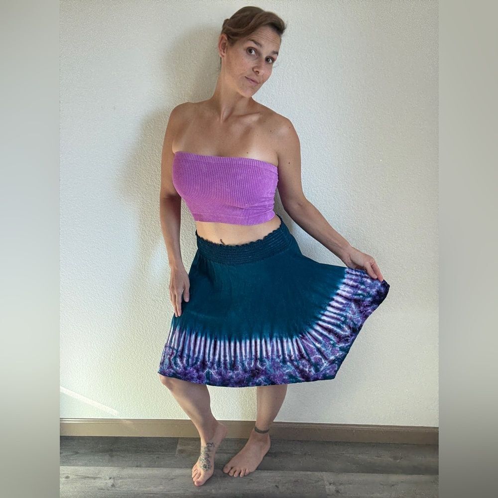Dharma Trading Co Tie Dye Skirt Rayon Deep Teal Purple